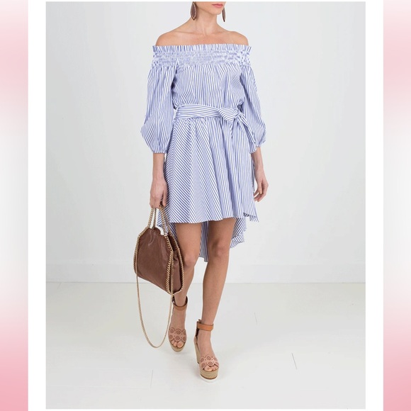 Caroline Constas LOU STRIPED DRESS Off-Shoulder Dress NEW no tags